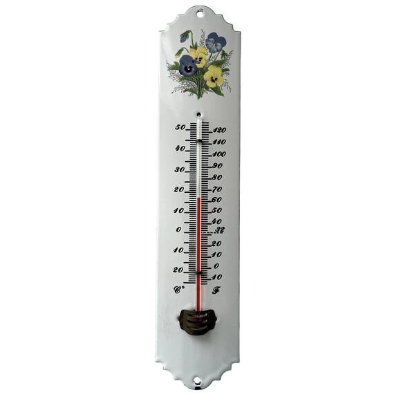 Vintage Glass Analogue Thermometer Pansies Floral Design Excellent - Picture 1 of 5